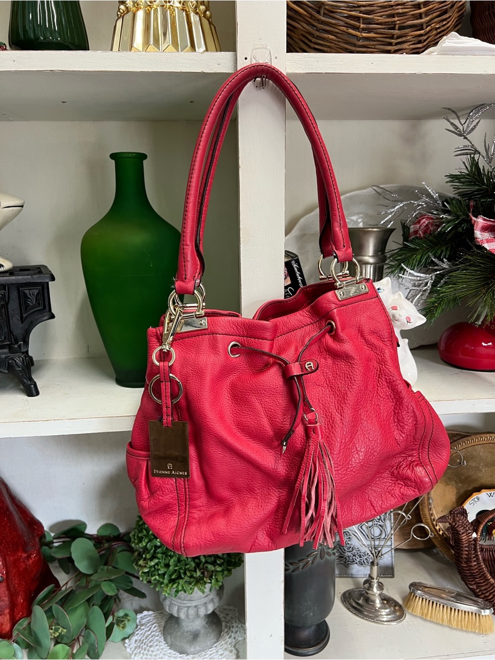 Aigner purse red leather